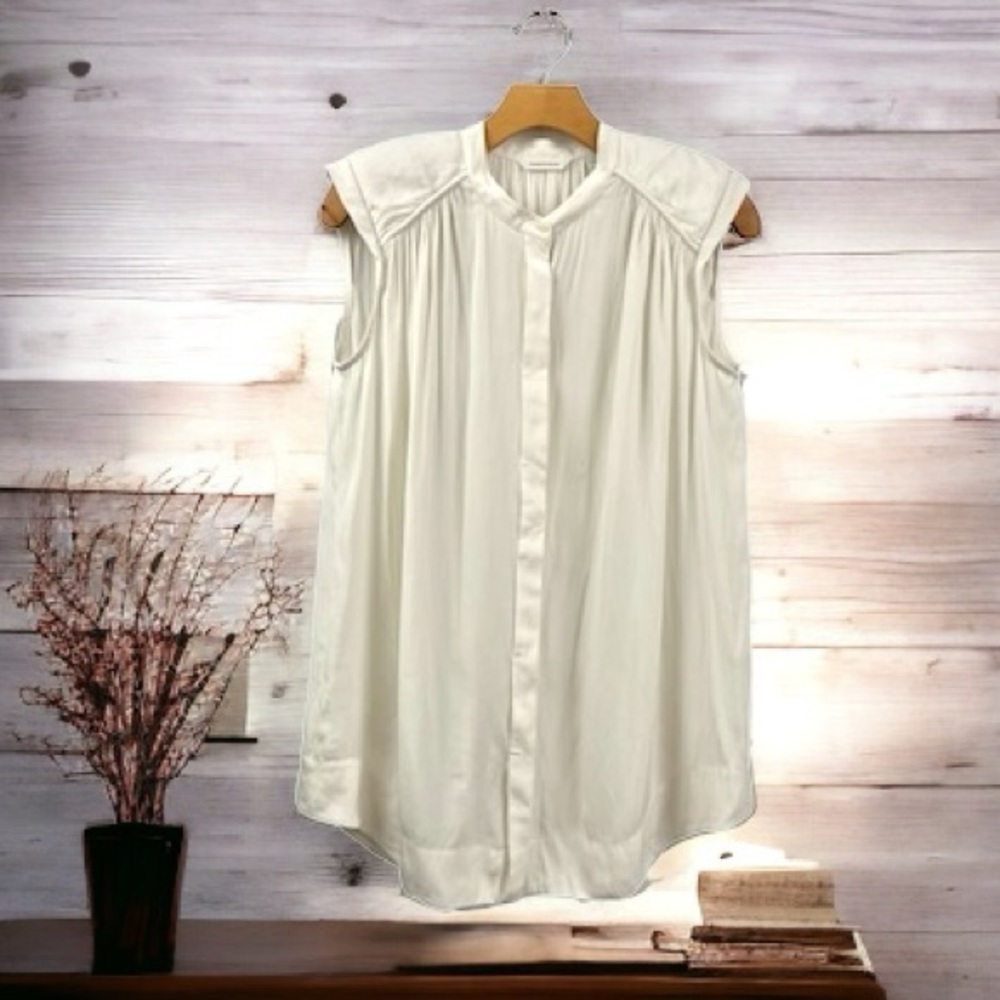 Country Road Antique White Gathered Pleat Relaxed Sleeveless Blouse Size XS